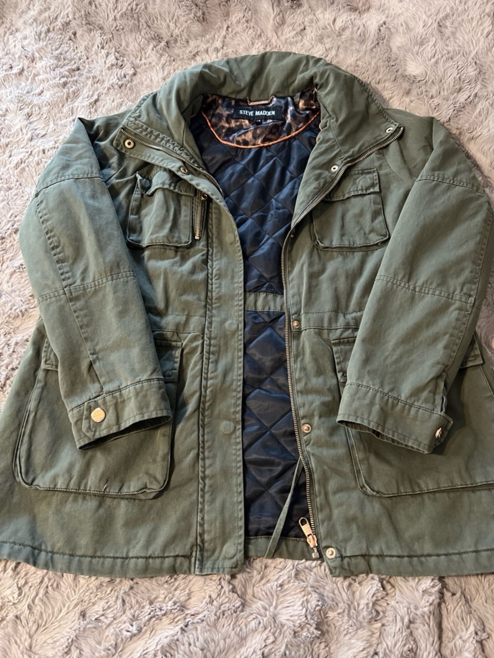 Steve Madden Olive Utility Jacket with Black Quilted Lining